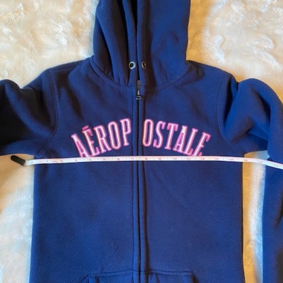 2/$40 Aeropostale Fleece Navy Blue Hoodie Ladies Juniors Size XS - Picture 7 of 10